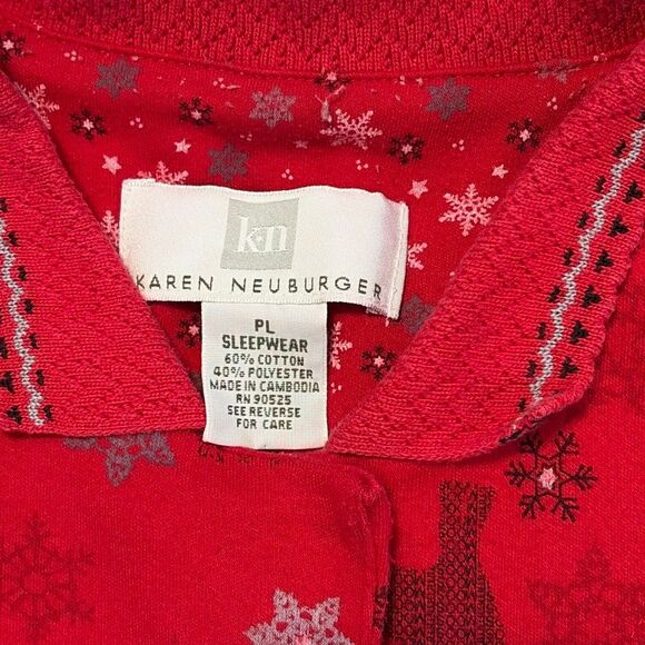 Karen Neuburger Women’s Pajama Set Red Reindeer Snowflake Print Petite Large - Picture 4 of 10